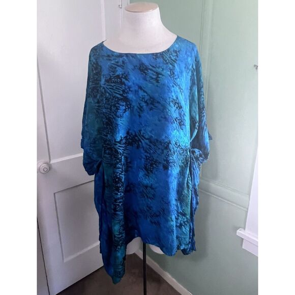 Vintage Van Klee Blue and Green Batik Tunic NWOT? 100% Rayon OS to 1X - Picture 1 of 7